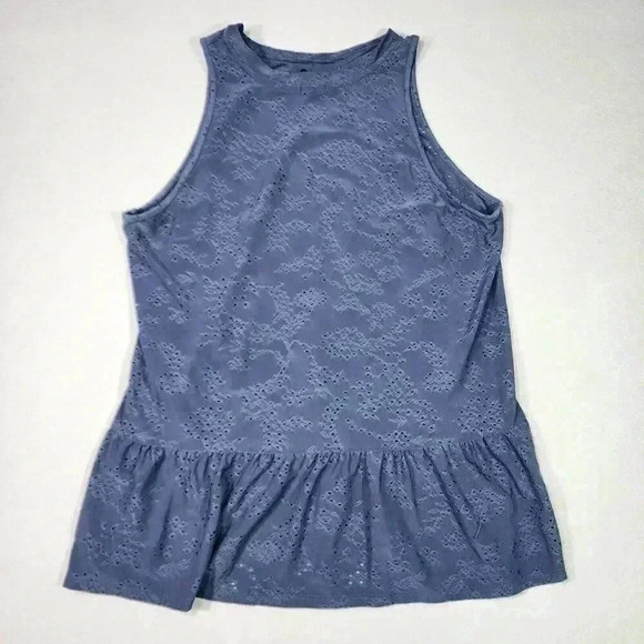 W5 Woman Navy Blue Sleeveless Top M Anthropologie Shirt Lace Fabric Ruffle - Picture 8 of 13